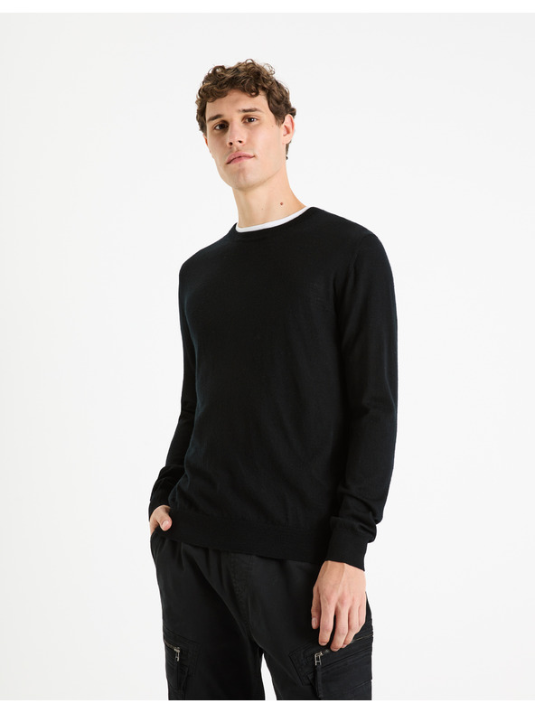 Celio Čierny pánsky vlnený sveter Celio