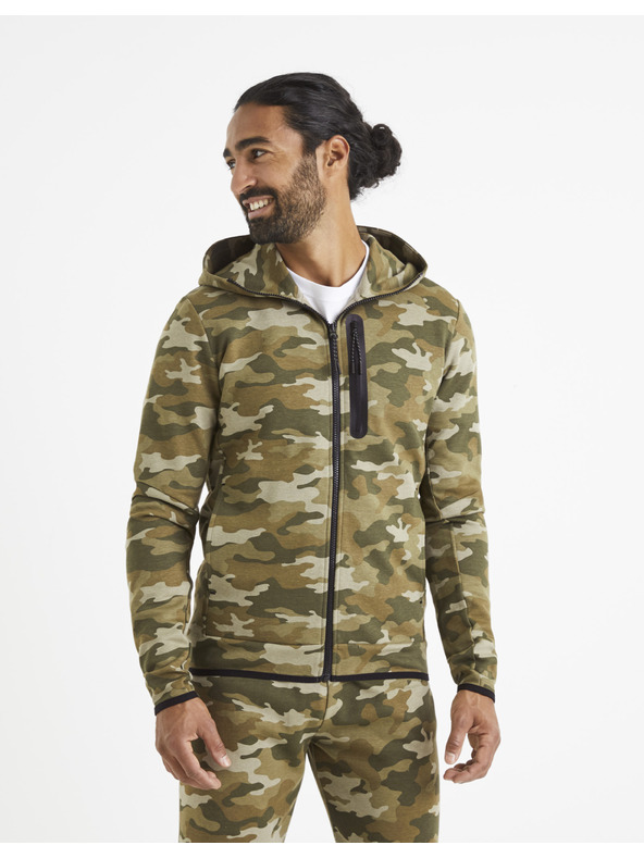 Celio Béžovo-zelená pánska maskáčová mikina Celio Veyoke