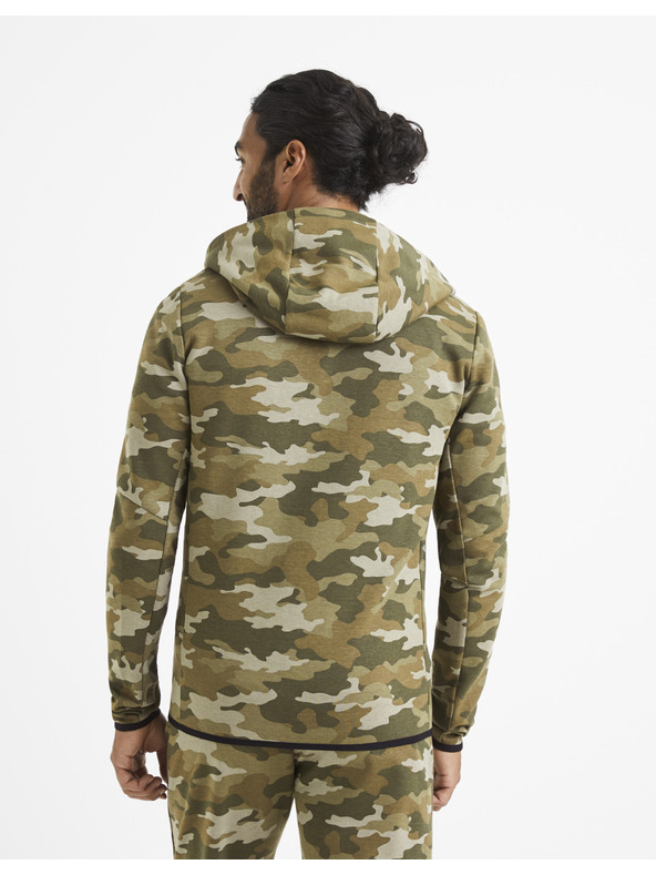 Celio Béžovo-zelená pánska maskáčová mikina Celio Veyoke