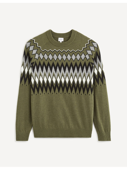 Celio Pánsky khaki vzorovaný sveter Celio Veryfair