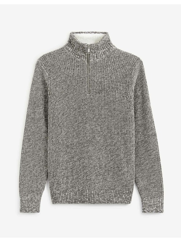 Celio Bielo-šedý pánsky žíhaný sveter Celio Veviking