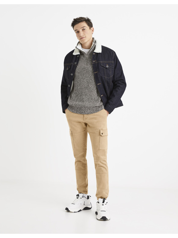 Celio Bielo-šedý pánsky žíhaný sveter Celio Veviking