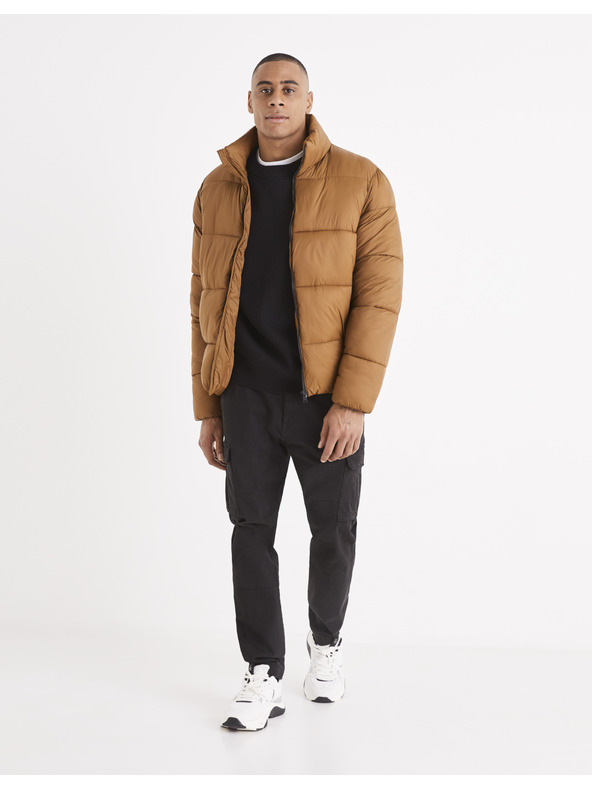 Celio Hnedá pánska prešívaná zimná bunda Celio Vusun