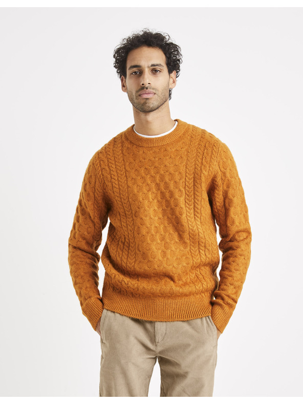 Celio Pánsky oranžový pletený sveter Celio Veceltic