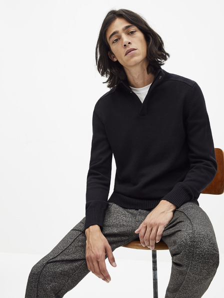Celio Čierny pánsky sveter so stojacím golierom Celio Serome