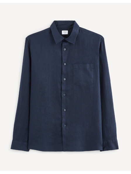 Celio Tmavomodrá pánska ľanová košeľa Celio Baflax