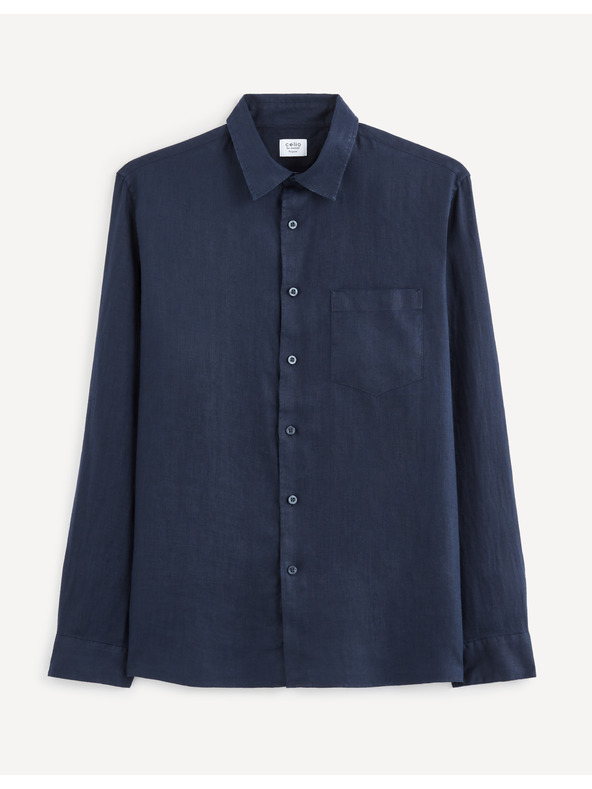 Celio Tmavomodrá pánska ľanová košeľa Celio Baflax