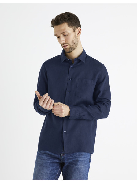 Celio Tmavomodrá pánska ľanová košeľa Celio Baflax