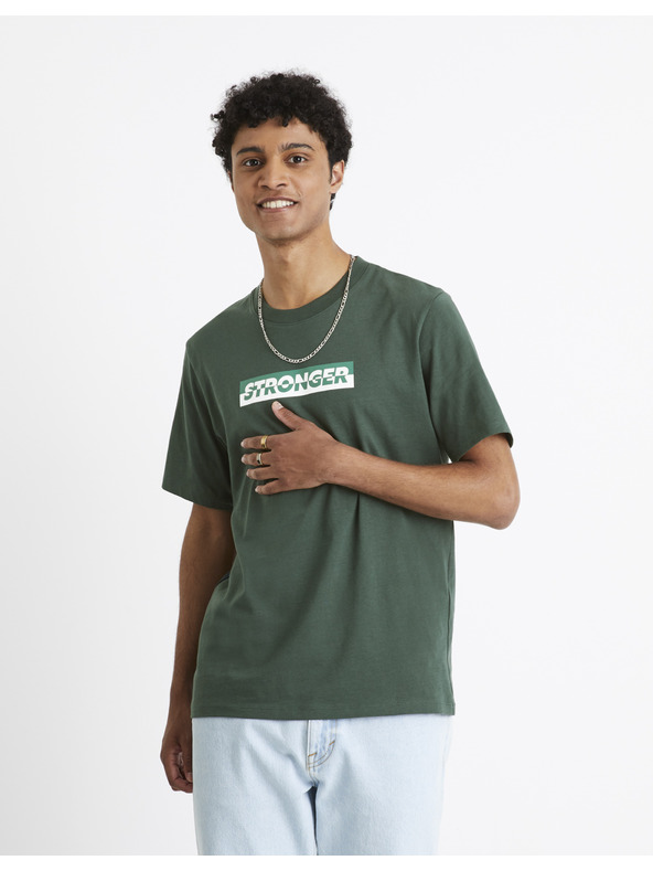 Celio Tmavozelené pánske tričko Celio Cefasto