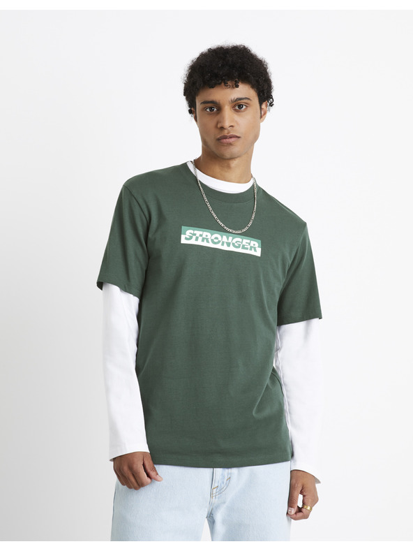 Celio Tmavozelené pánske tričko Celio Cefasto