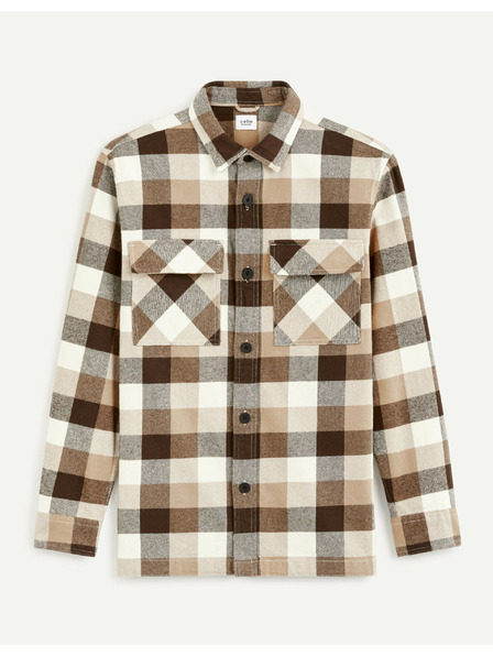 Celio Hnedá pánska kockovaná košeľa Celio Caochecky