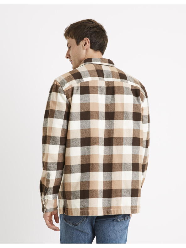 Celio Hnedá pánska kockovaná košeľa Celio Caochecky