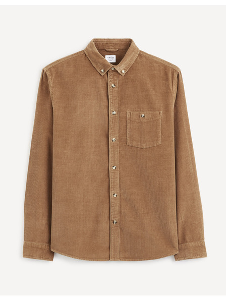 Celio Hnedá pánska manšestrová košeľa Celio Carduroys