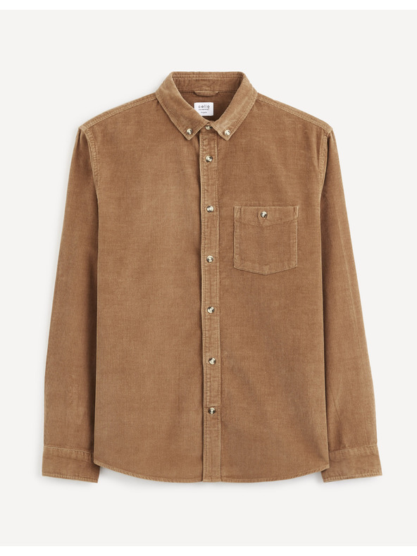 Celio Hnedá pánska manšestrová košeľa Celio Carduroys