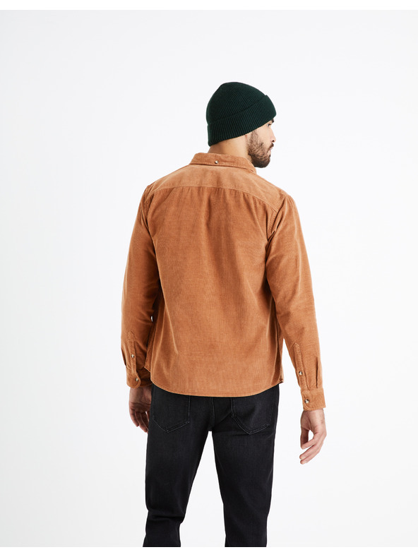 Celio Hnedá pánska manšestrová košeľa Celio Carduroys