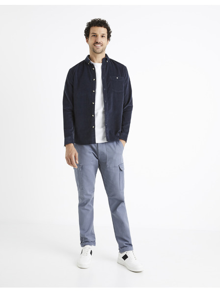 Celio Tmavomodrá pánska manšestrová košeľa Celio Carduroys