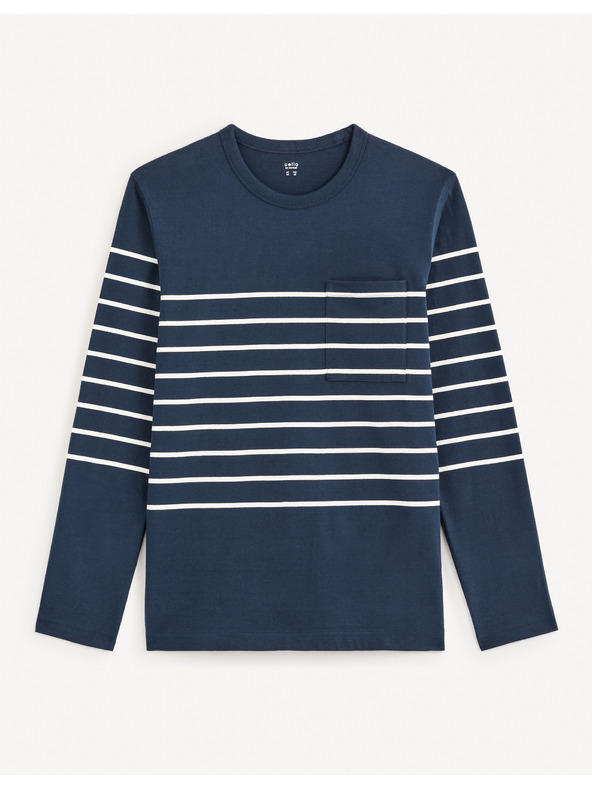 Celio Modré pánske pruhované tričko Celio Veboxmlr