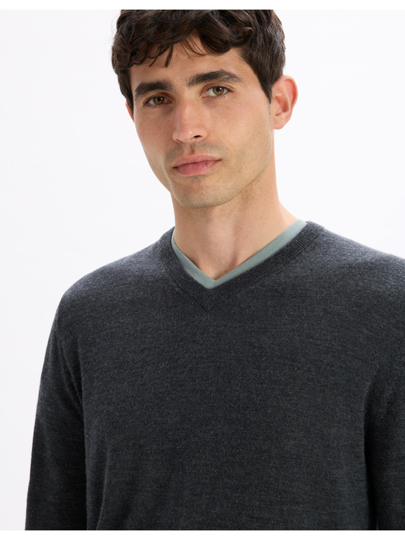 Celio Tmavosivý pánsky vlnený sveter Celio Semeriv