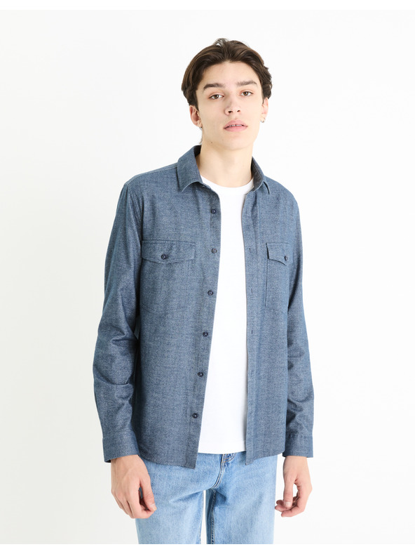 Celio Modrá pánska vrchná košeľa Celio Fadotex