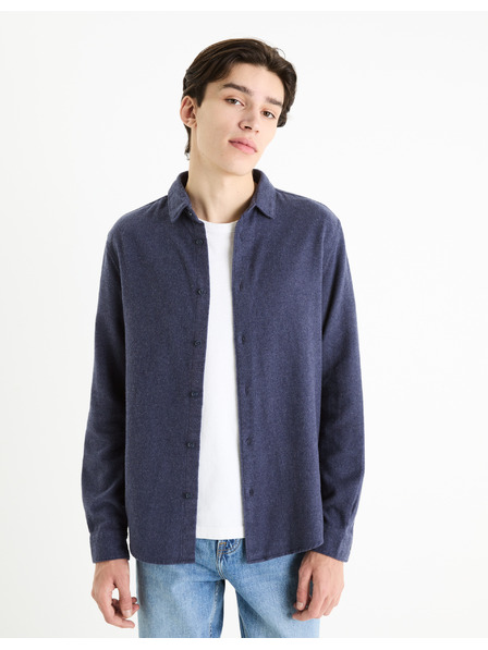 Celio Tmavomodrá pánska flanelová košeľa Celio Fanel