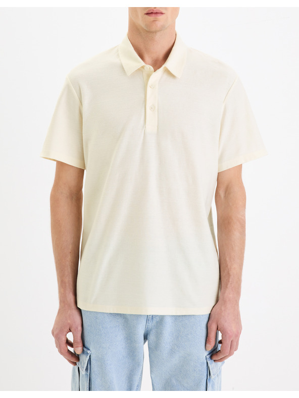 Celio Krémové pánske polo tričko Celio Gebruma