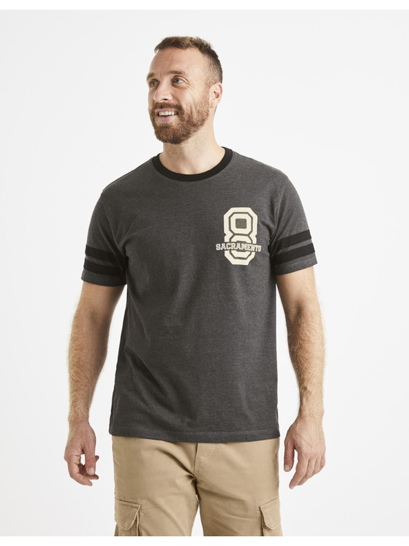 Celio Tmavosivé pánske tričko s potlačou Celio