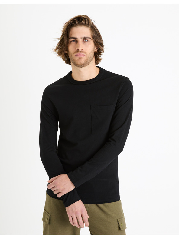 Celio Čierna pánska základná košeľa s vreckami Celio