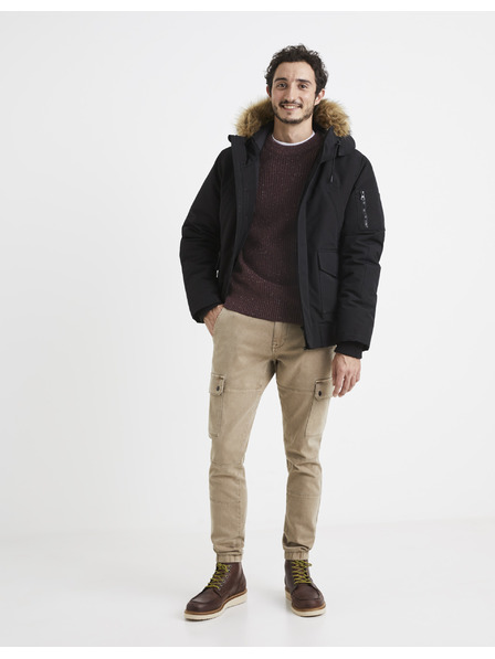 Celio Pánsky bordový pruhovaný sveter Celio