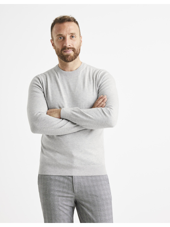 Celio Svetlosivý pánsky základný sveter Celio