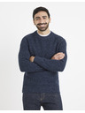 Celio Tmavomodrý pánsky žíhaný sveter Celio