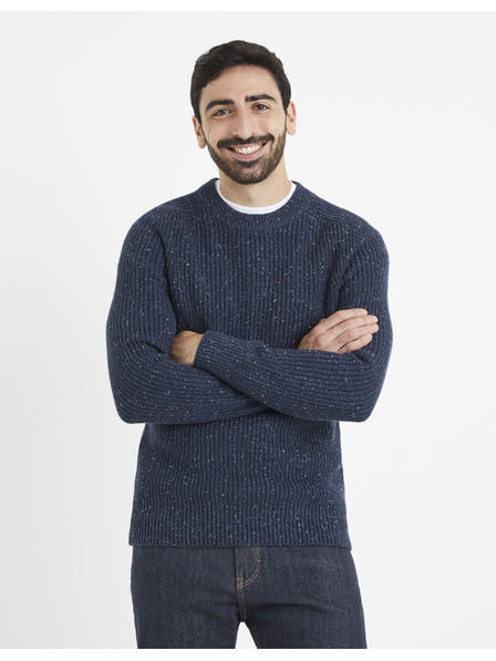 Celio Tmavomodrý pánsky žíhaný sveter Celio