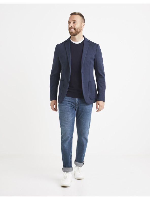 Celio Tmavomodrý pánsky základný sveter Celio