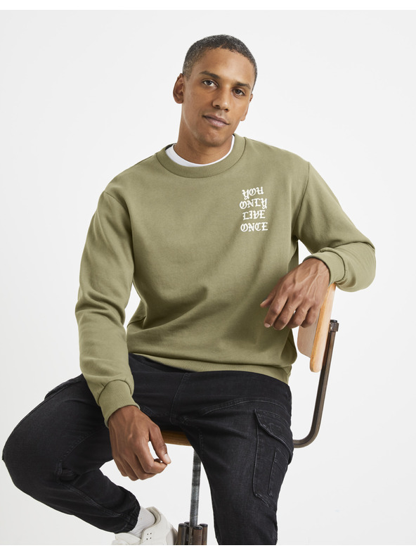 Celio Svetlozelená pánska mikina s nápisom Celio na chrbte