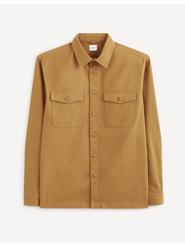 Celio Horčicová pánska košeľa s vreckami Celio