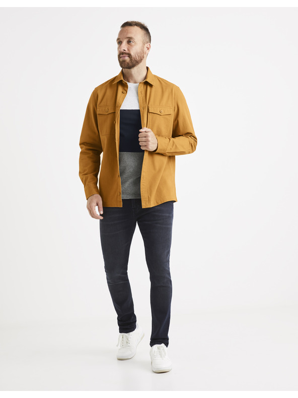 Celio Horčicová pánska košeľa s vreckami Celio