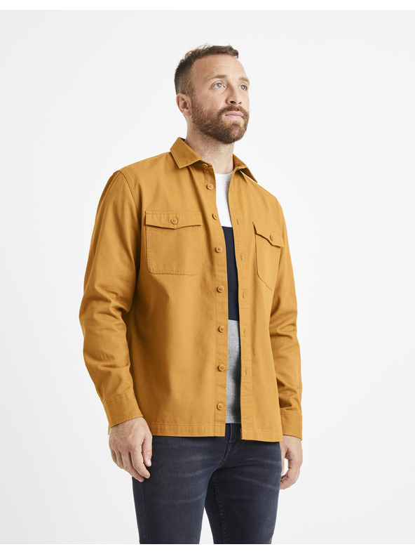 Celio Horčicová pánska košeľa s vreckami Celio