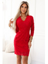 numoco Šaty s dlhým rukávom a čipkovým výstrihom - červené Numoco