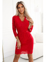 numoco Šaty s dlhým rukávom a čipkovým výstrihom - červené Numoco