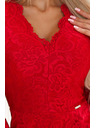 numoco Šaty s dlhým rukávom a čipkovým výstrihom - červené Numoco