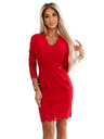 numoco Šaty s dlhým rukávom a čipkovým výstrihom - červené Numoco