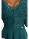 numoco Elegantné čipkované dlhé šaty s výstrihom - zelené Numoco AMBER