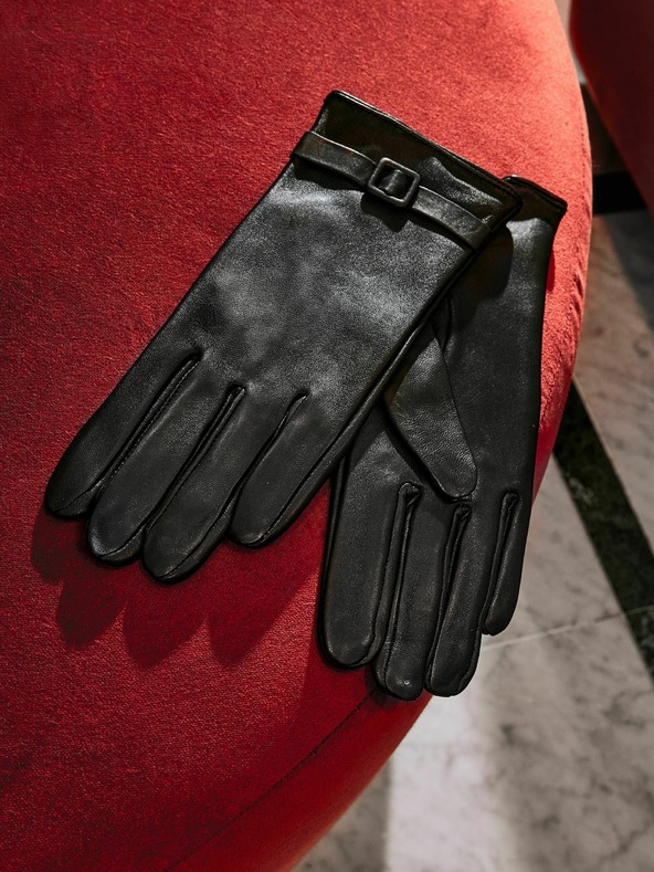 Orsay Čierne dámske kožené rukavice ORSAY