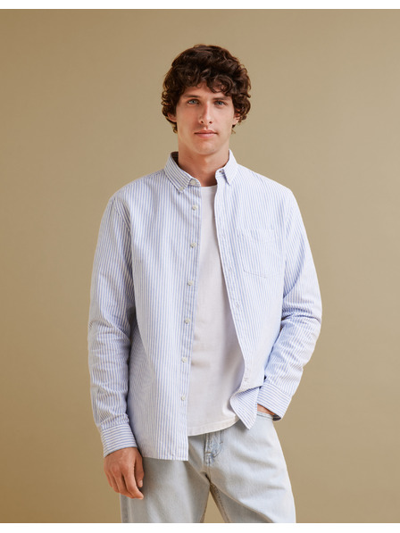 Celio Svetlomodré pánske pruhované tričko regular fit Celio Caoxfordy