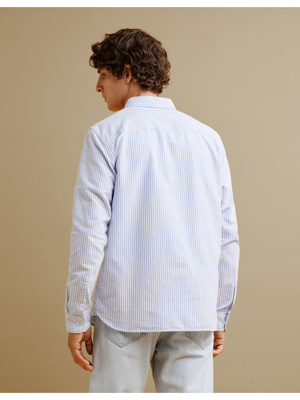 Celio Svetlomodré pánske pruhované tričko regular fit Celio Caoxfordy