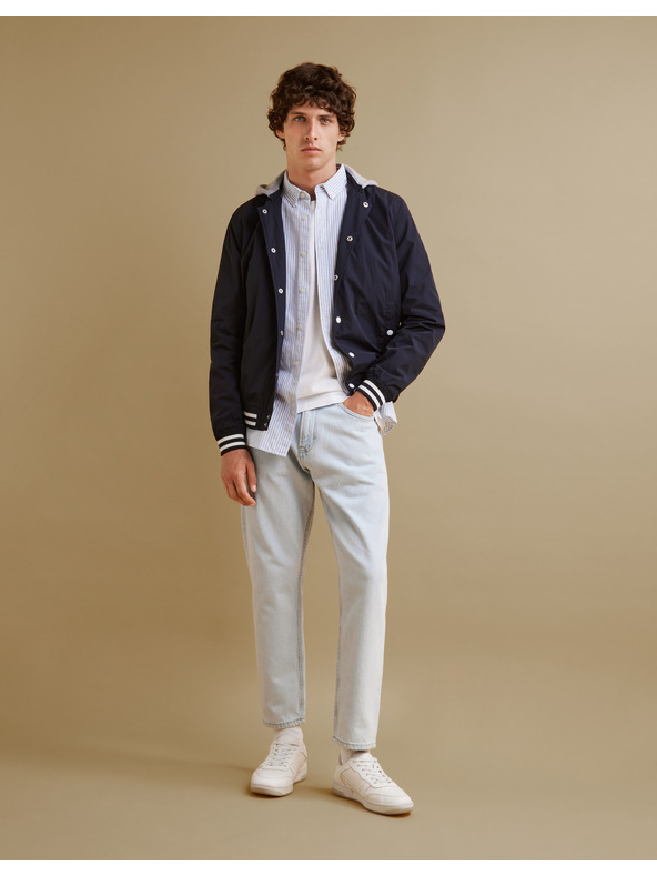 Celio Svetlomodré pánske pruhované tričko regular fit Celio Caoxfordy