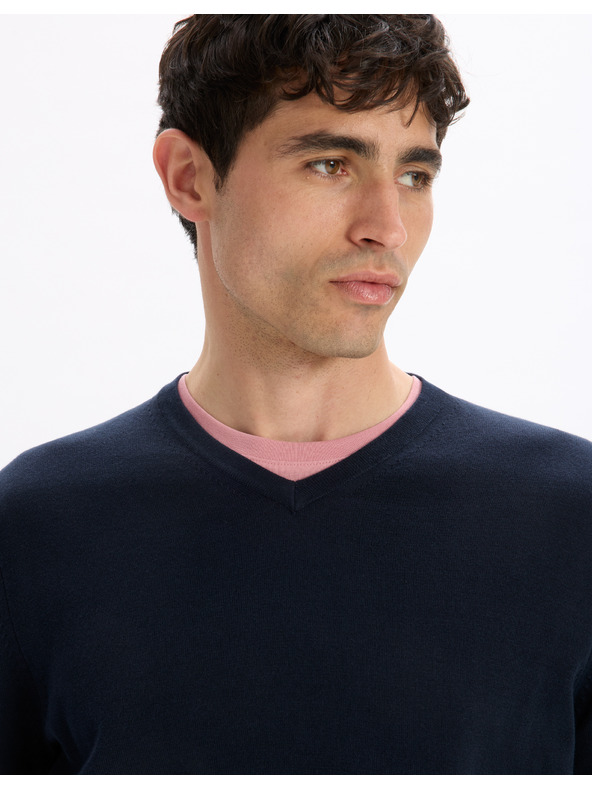 Celio Tmavomodrý pánsky základný sveter Celio Decotonv