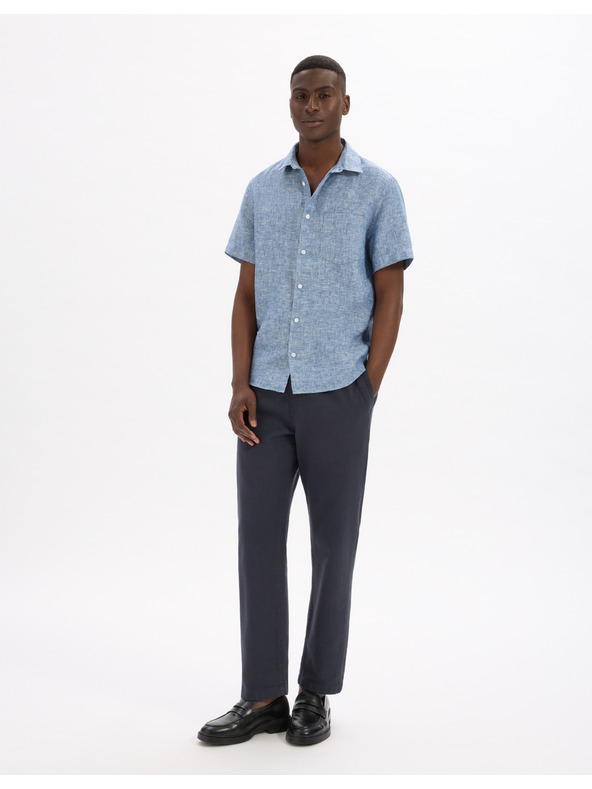 Celio Modrá pánska ľanová košeľa Celio Damralin