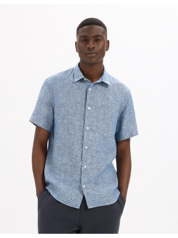 Celio Modrá pánska ľanová košeľa Celio Damralin
