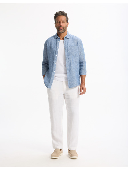Celio Modrá pánska ľanová košeľa Celio Daflix