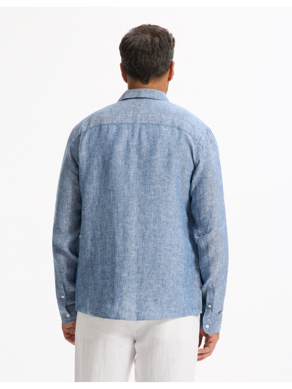 Celio Modrá pánska ľanová košeľa Celio Daflix